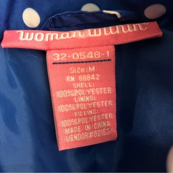 NEW - WOMAN WITHIN Blue and White Polka Dot Full Zip Puffy Vest w Pockets Size M - Picture 4 of 5